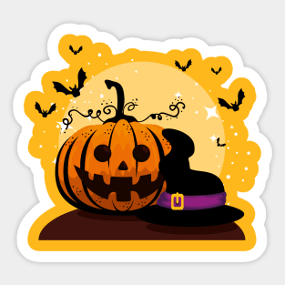 Halloween card with pumpkin witch hat Sticker